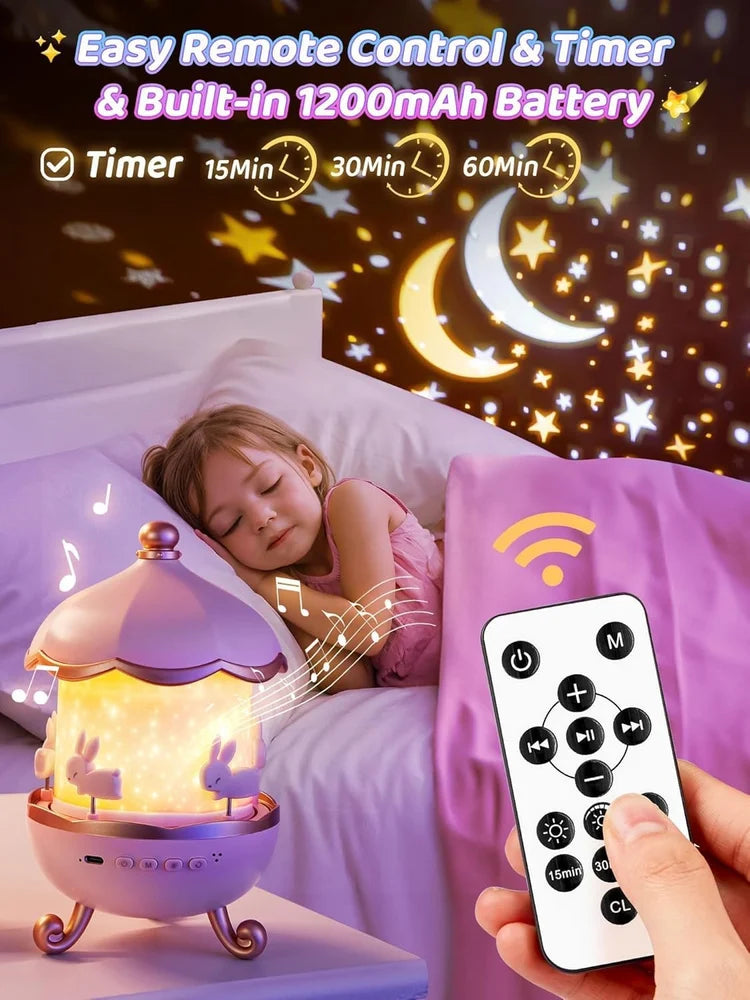Bunny Night Light Projector – Rotating LED Star Lamp for Kids Room
