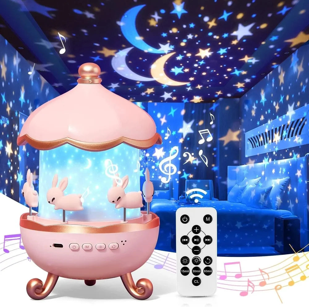 Bunny Night Light Projector – Rotating LED Star Lamp for Kids Room